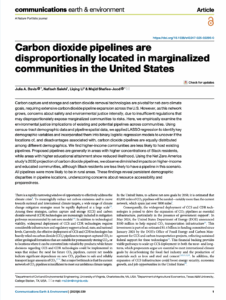 Carbon Dioxide Pipelines are Disproportionally Located in Marginalized Communities in the United States